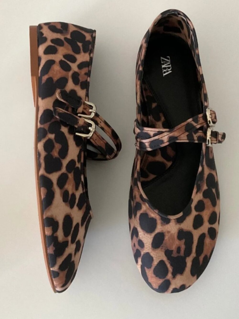 ZARA Animal Leopard Print Ballet Flat Mary Janes Tan Brown size 10/41